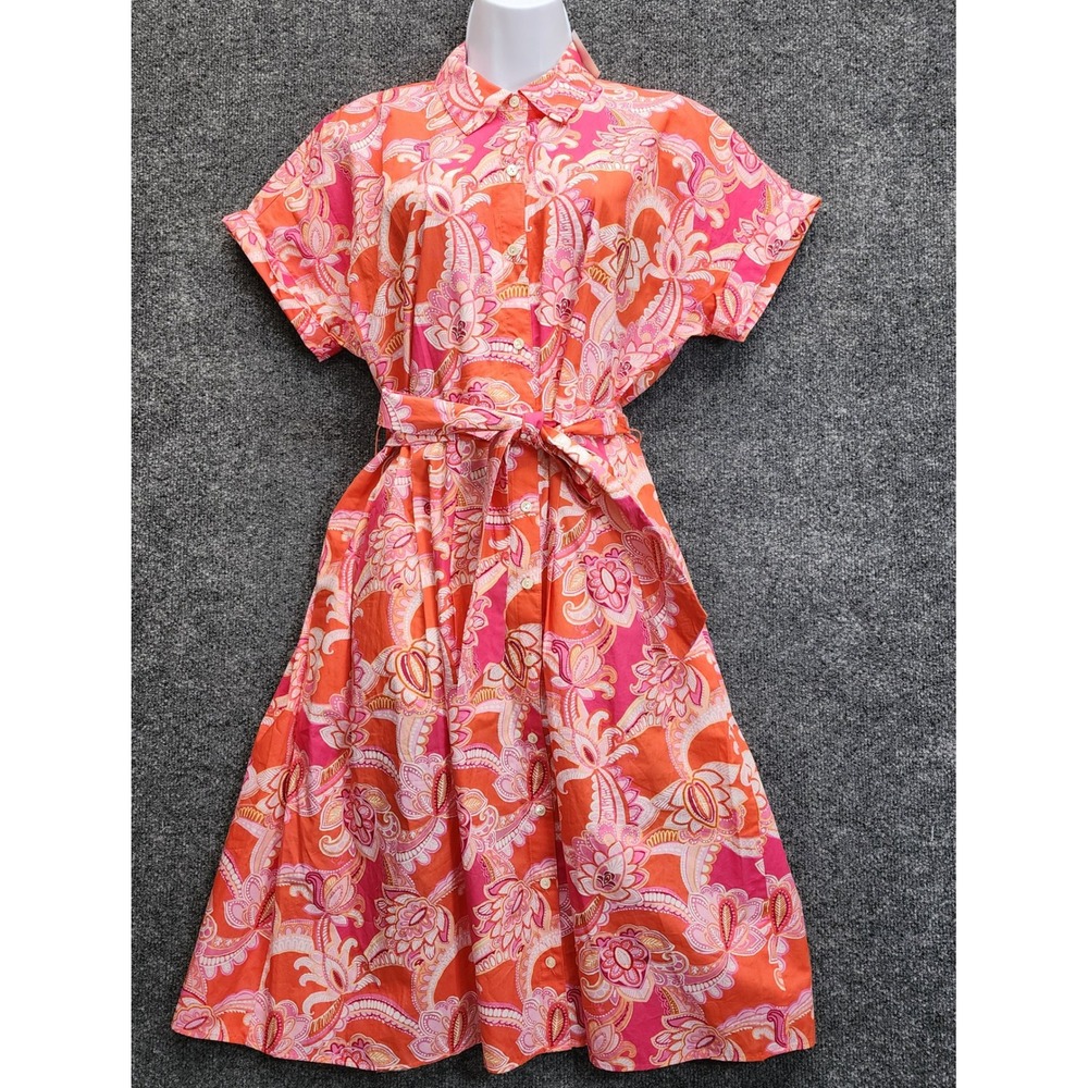 NWT Talbots Petite Paisley Coastal Euro Midi Button Front Belted Shirt Dress 10P